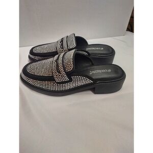 ShoeDazzle Jezzy Black Rhinestone Mules Penny Loafer Flats Clear Crystal 6.5
